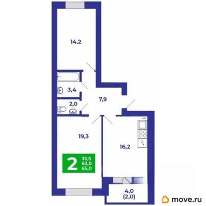 2-комн. квартира, 65 м&sup2;
