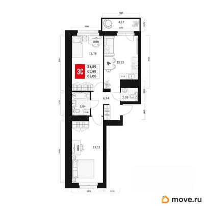 3-комн. квартира, 63.06 м&sup2;