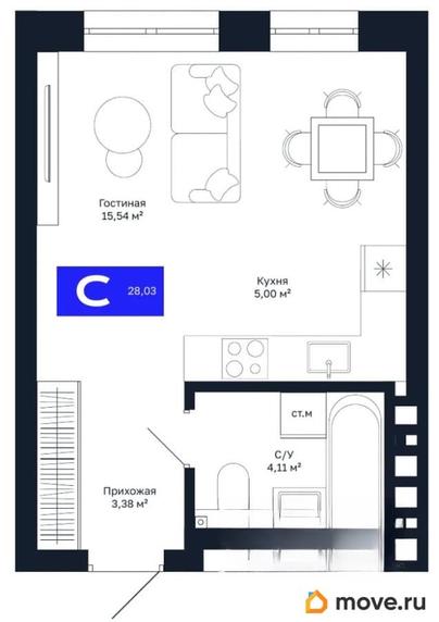 1-комн. квартира, 28.03 м&sup2;