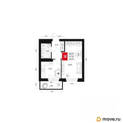 1-комн. квартира, 34.47 м&sup2;