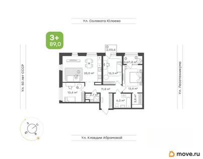 3-комн. квартира, 89 м&sup2;