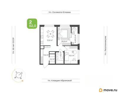 2-комн. квартира, 52 м&sup2;