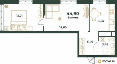 2-комн. квартира, 44.9 м&sup2;