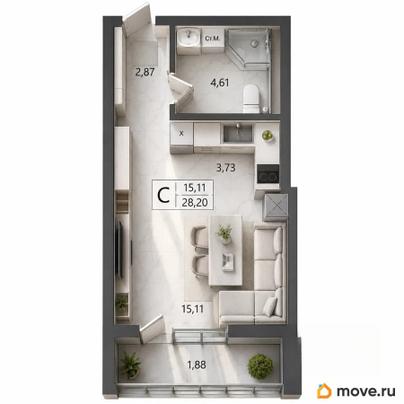 студия, 28.2 м&sup2;