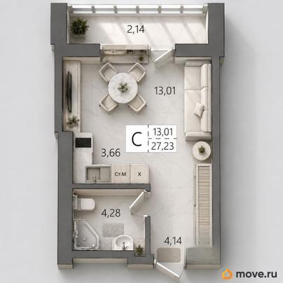 студия, 27.23 м&sup2;