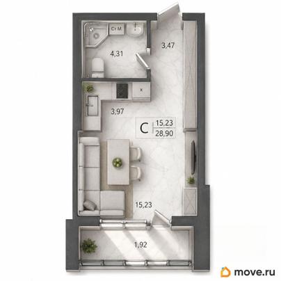 студия, 28.9 м&sup2;