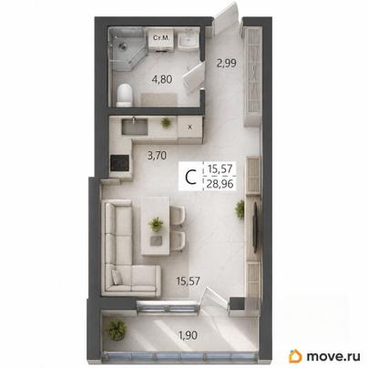 студия, 28.96 м&sup2;