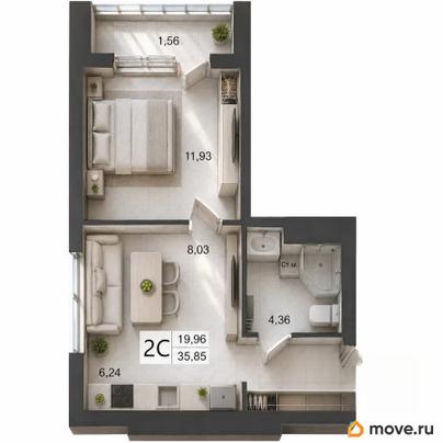 2-комн. квартира, 35.85 м&sup2;