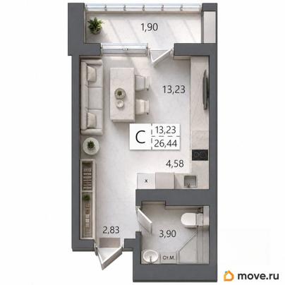студия, 26.44 м&sup2;