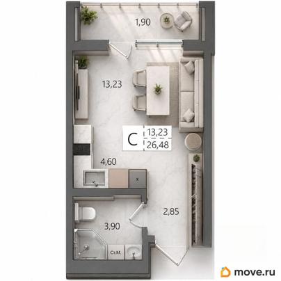 студия, 26.48 м&sup2;
