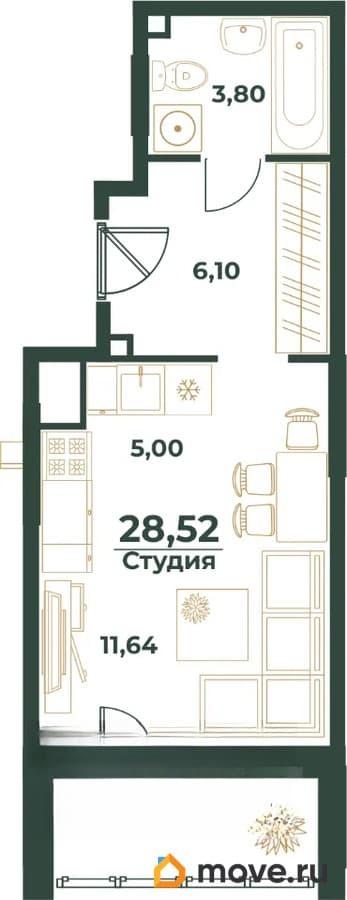 студия, 28.74 м&sup2;
