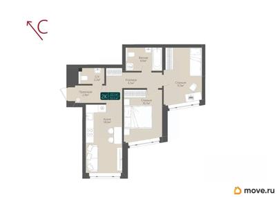 2-комн. квартира, 52.3 м&sup2;
