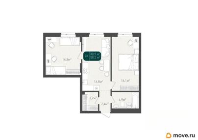 2-комн. квартира, 58.3 м&sup2;