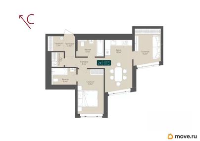 2-комн. квартира, 57.7 м&sup2;