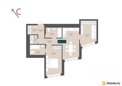 2-комн. квартира, 59.3 м&sup2;