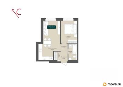 2-комн. квартира, 38.4 м&sup2;