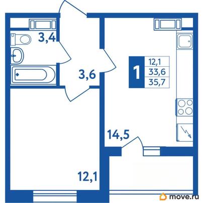 1-комн. квартира, 35.7 м&sup2;