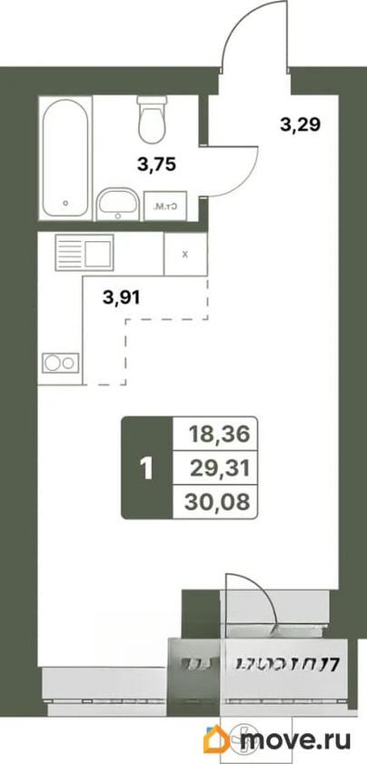 1-комн. квартира, 30.08 м&sup2;