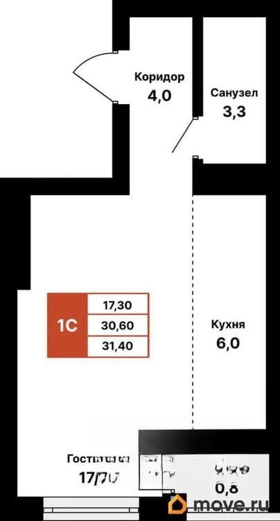 1-комн. квартира, 31.4 м&sup2;