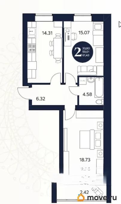 1-комн. квартира, 39.03 м&sup2;