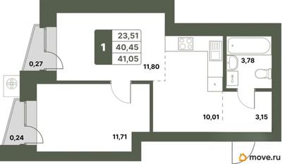 1-комн. квартира, 41.05 м&sup2;