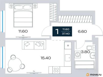 1-комн. квартира, 37.4 м&sup2;