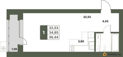 1-комн. квартира, 36.44 м&sup2;