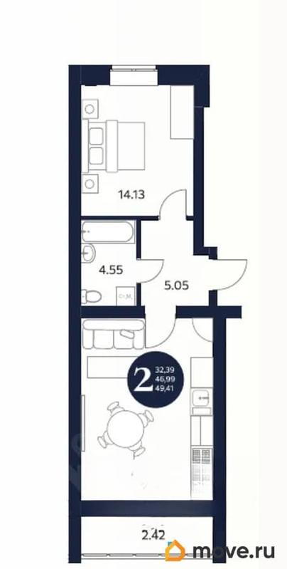 2-комн. квартира, 49.41 м&sup2;