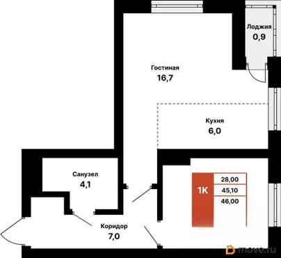 1-комн. квартира, 46 м&sup2;