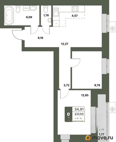 2-комн. квартира, 59 м&sup2;
