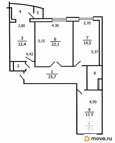 3-комн. квартира, 82.9 м&sup2;