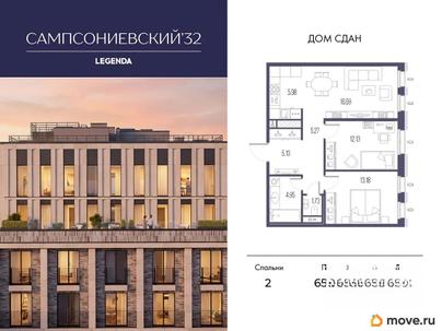2-комн. квартира, 65.06 м&sup2;