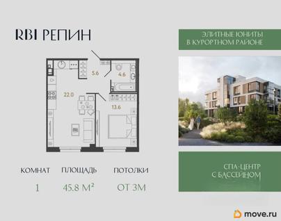 1-комн. апартаменты, 45.8 м&sup2;