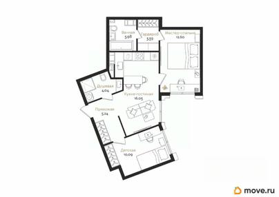 2-комн. квартира, 55.39 м&sup2;