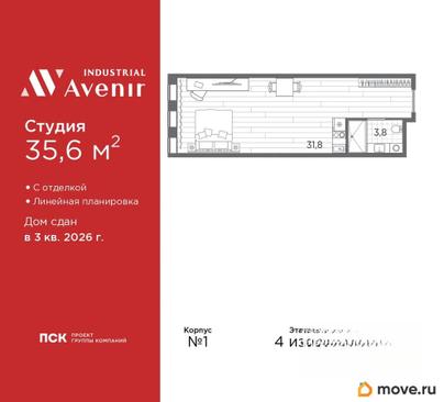 1-комн. апартаменты, 35.6 м&sup2;