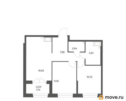 2-комн. квартира, 57.51 м&sup2;