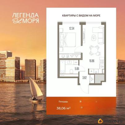 1-комн. квартира, 38.06 м&sup2;