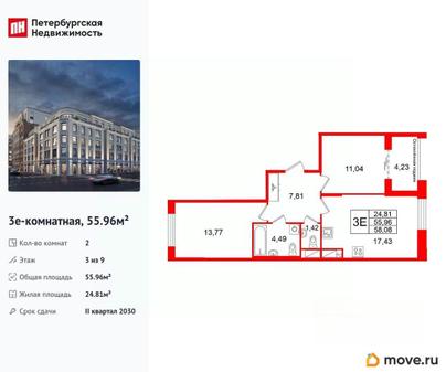 2-комн. квартира, 55.96 м&sup2;