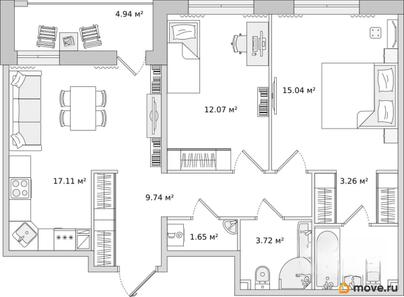 2-комн. квартира, 71.48 м&sup2;