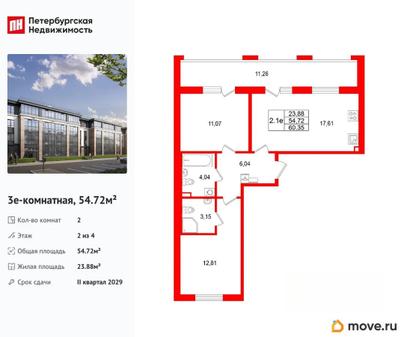 2-комн. квартира, 54.72 м&sup2;