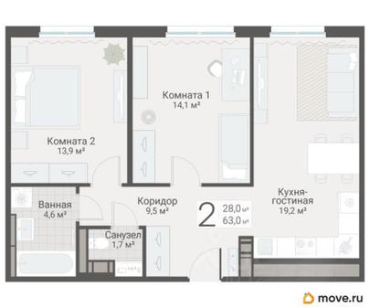 2-комн. квартира, 63 м&sup2;