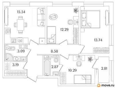 3-комн. квартира, 71 м&sup2;