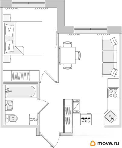 1-комн. квартира, 33.6 м&sup2;