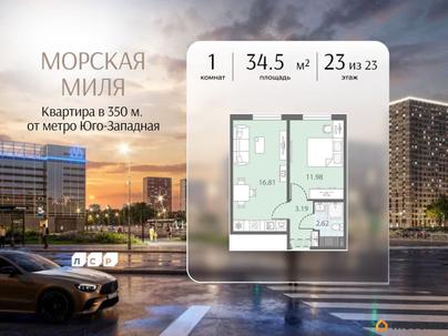 1-комн. квартира, 34.5 м&sup2;
