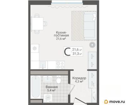 студия, 31.3 м&sup2;
