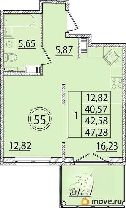 1-комн. квартира, 40.57 м&sup2;