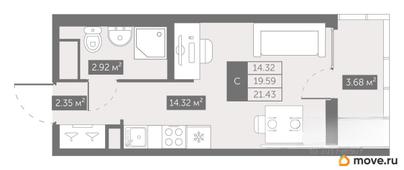 студия, 21.64 м&sup2;