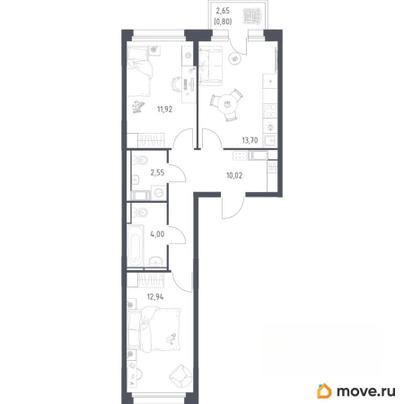 2-комн. квартира, 55.93 м&sup2;
