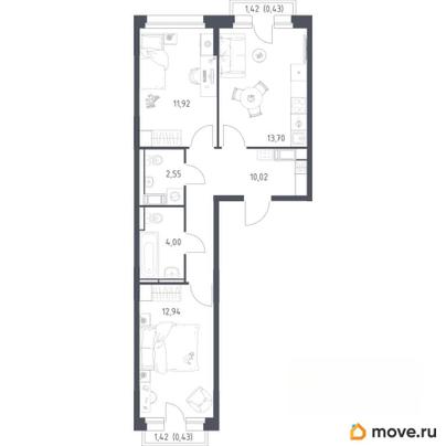 2-комн. квартира, 55.99 м&sup2;