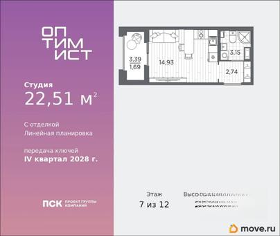 студия, 22.51 м&sup2;